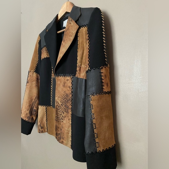 ALBERTO MIKALI sueded leather patchwork blazer designer jacket vintage Y2K sz 2 - Picture 15 of 16